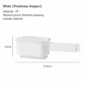 White plastic sealing clip with lid and pour spout for snack food preservation and storage. - L / White