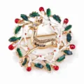 Weihnachten Hirsch Brosche Goldfarben Kranz Emailliert Anstecknadel Schmuck Geschenk Damen - Elch Kranz Weihnachts Brosche (xz4593)