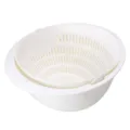 White double layer plastic drain basket for kitchen, vegetable washing colander, main view. - 23*10.5cm / White