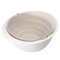 Double layer kitchen colander drain basket plastic fruit vegetable washing rice bowl strainer tool - 23*10.5cm / Beige