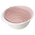 Double layer plastic drain basket pink and white kitchen vegetable washing bowl strainer - 23*10.5cm / Pink