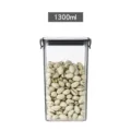 Square transparent airtight food storage jar container with capacity of 1300ml for kitchen. - 1300ML / Transparent with Black Lid