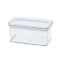 Clear transparent plastic food storage container with airtight lid, stackable pantry organizer box. - 0.9L / White and Transparent
