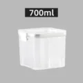 Clear plastic square food storage container 700ml airtight kitchen canister for snacks grains - 700ml / White