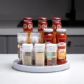 Multifunctional rotating storage rack kitchen condiment bottle organizer lazy susan tray - Single Layer Small - White + Gray