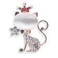 Elegante Krone Katzen Brosche mit weißem Katzenaugenstein und funkelnden Strasssteinen. - Krone Katze Stil (xz4488)