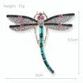 Elegant crystal dragonfly brooch detail, sparkling rhinestones, alloy base, size 6x5.5cm, weight 11g. - Green Crystal Dragonfly