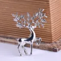 Silver Christmas deer brooch elegant vintage metal elk pin clothing accessories gift - Silver