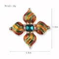 Vintage baroque cross brooch with green stone and enamel, elegant court style accessory. - Striped Cross (xz4358)