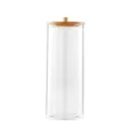 Organisateur de tampons en coton et batonnets en acrylique transparent avec couvercle en bambou - Porte-cotons cylindrique (couvercle en bambou)