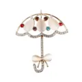 Detailed close-up of a stylish umbrella rhinestone brooch, sparkling crystals and beads. - Umbrella Style(XZ4445)