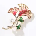 Exquisite ginkgo leaf brooch with sparkling zircons and elegant pearl, clothing accessory. - Pink Ginkgo Leaf (XZ4945A)