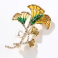 Exquisite ginkgo leaf brooch detail, featuring sparkling zircons and pearl, elegant fashion jewelry. - Yellow-Green Ginkgo Leaf (XZ4945B)