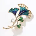 Exquisite ginkgo leaf brooch detail, blue green enamel rhinestone pearl clothing accessory - Blue-Green Ginkgo Leaf (XZ4945C)