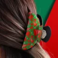 Festliche Weihnachts-Haarklammer mit grünem und rotem Feiertagsmuster für schöne Frisuren. - Grünes Weihnachtsmütze Muster (H487)