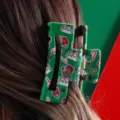 Weihnachtliche Haarspange süße Haarklammer für Damen festliche Frisur Haarstyling Zubehör - Grünes Rentier Zuckerstange Muster (H488)