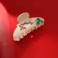 Chinesischer Retro Acetat Haarklammer mit exquisiten roten Strass Beeren Dekor verziert. - Helle Farbe Rote Frucht Lotus Stil (H901)