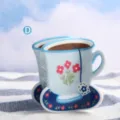 Süße Cartoon Kaffeetasse Form Haarklammer kleine Größe modisches Haarschmuck Accessoire. - Blumen Teebeutel Hellblaue Tasse (H1113)