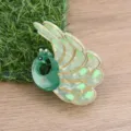 Grüne Pfau Acetat Haarklammer süße Strass Haifischklammer tägliches Haaraccessoire - Grün Goldrand (H1331)