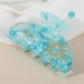 Pinza de pelo de resina azul con diamantes de imitación y diseño de sol dorado, elegante. - Estilo Patrón de Nube Azul Claro (H845)