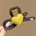 Koreanische Herz Haarklammer, brauner Haargummi Haarschmuck mit gelbem Herz für Damen. - L / Gelb