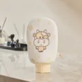 Cute cartoon cow print bath exfoliating mitt in cream yellow, soft sponge shower sponge glove. - 13x22.5cm / Ivory
