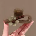 Koreanischer teebrauner Blumen-Haargreifer, elegante mittlere Haarklammer für Damen Frisur. - Schleife Perlen Stil (1#) / Ca. 11cm