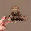 Elegante teefarbene Blumen Haarklammer mit Perlen, ideal für stilvolle Frisuren und den Alltag. - Linearer Perlenreihen Stil (3#) / Groß (ca. 13 cm)