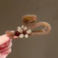Teefarbene Farbverlauf Blumen Haarklammer Detailansicht, elegante Kunstharz Haarklammer. - Schleife Einzelperle Stil (2#) / Ca. 11cm
