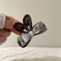 Small bow hair claw clip for short hair, elegant half-up hairstyle resin shark hair accessory - Rabbit Claw Clip / Gilded Bow