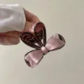 Small bow hair claw clip for women, elegant pink and brown acetate shark clip for half updo. - Rabbit Claw Clip / Pink Bow