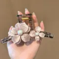 Pinza de pelo de flor rosa para mujer, pinza de acrílico grande con perla, accesorio elegante. - Extra Grande aprox 15cm / 1# Flor Rosa-Base Marrón Té