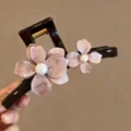 Elegante pinza para el pelo negra con diseño de flores rosas y perlas para mujeres. - Extra Grande aprox 15cm / 2# Flor Rosa-Base Chocolate
