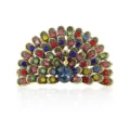 Vintage pauw strass kristal broche legering luxe elegante vrouwen jurk revers speld sieraden - Gemengde kleuren oud goud (X4786A)