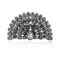 Vintage Legering Strass Pauw Broche glinsterende Kristal Mode Dames Accessoire Speld - Oud zilver grijs (XZ4786C)
