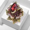 Detailed shot of luxury vintage crystal rose brooch with sparkling colorful rhinestones. - xz4979A Purple / Purple