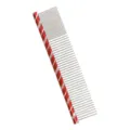 Metal pet grooming comb with red and white striped handle, single row stainless steel teeth for dogs. - Red Sparse-Dense 20cm M032B