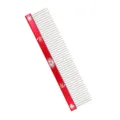 Red metal pet grooming comb with fine and wide teeth, perfect for long hair cats and dogs. - 20cm / Red