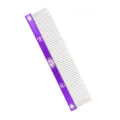 Purple metal pet grooming comb with dual density teeth and floral design for cats and dogs - 20cm / Purple