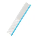 Blue stainless steel pet grooming comb, straight teeth brush for long-haired dogs. - M1131 20cm / Blue - High Density