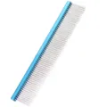 Blue metal pet grooming comb, stainless steel teeth for dog hair detangling and styling. - 19cm / Blue Long Double Row