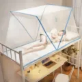 Zanzariera pieghevole per letto da dormitorio studentesco, tenda da letto facile. - [Letto singolo] L190*P80 cm / Blu oceano senza installazione + Modello di fissaggio aggiornato