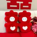 Chinesische Hochzeit Doppelglück Plüschkissen Detail, rotes süßes Herz Deko Kissen Paar. - Lächeln Doppel-Glück Paar / 50x30cm