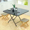 Set tavolo da pranzo pieghevole portatile con piano in vetro e sgabelli in legno - Tubo tondo 60*40*50 offerta speciale / Nero spazzolato