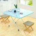 Set tavolo da pranzo pieghevole portatile con due sgabelli, piano floreale blu per la casa. - Tubo tondo 60*40*50 offerta speciale / Fiore Blu