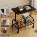 Petite table de chevet mobile avec panier de rangement et roulettes, cadre en métal noir. - Noir minimaliste - cadre noir