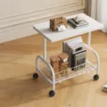 Chariot de rangement mobile compact table de chevet avec roulettes et panier, blanc creme. - Blanc crème - structure blanche