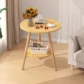 Compact wooden round side table with storage shelf, modern minimalist bedside accent table. - 50x50x62cm / Walnut