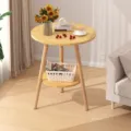 Modern round wooden side table with storage shelf, compact bedside table for home decor. - 50x50x70cm / Walnut