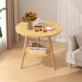 Modern Minimalist Small Wooden Round Side Table Bedside End Table with Storage Shelf - 60x60x50cm / Walnut